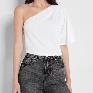 Express Women's Skimming Linen-Blend Pleated One Shoulder Tee